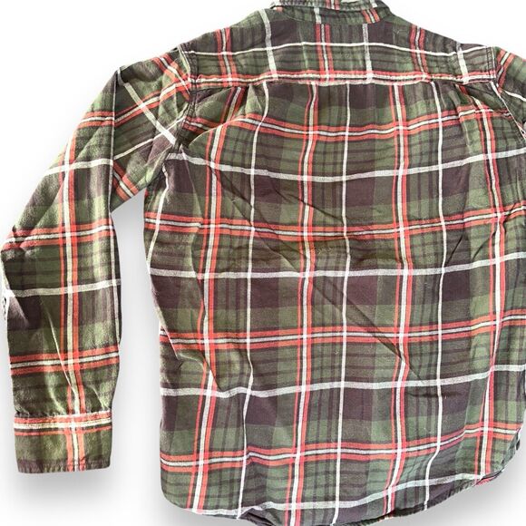 Long Sleeve Checkered Plaid Button Down Flannel Mens Large Green Red Lumberjack - Picture 7 of 16